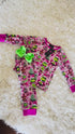 Girls Grinchy Christmas Pink Pajamas Set with Matching Bow